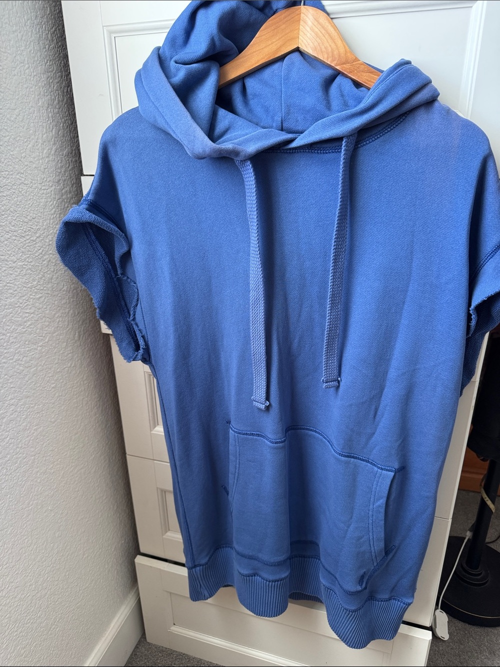 Free People Blue Short-Sleeve Hoodie Dress